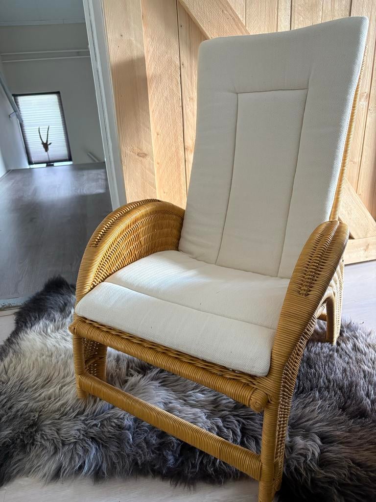 Rotan stoel met comfortabel kussen, Ophalen, Bruin, Riet of Rotan, Zo goed als nieuw
