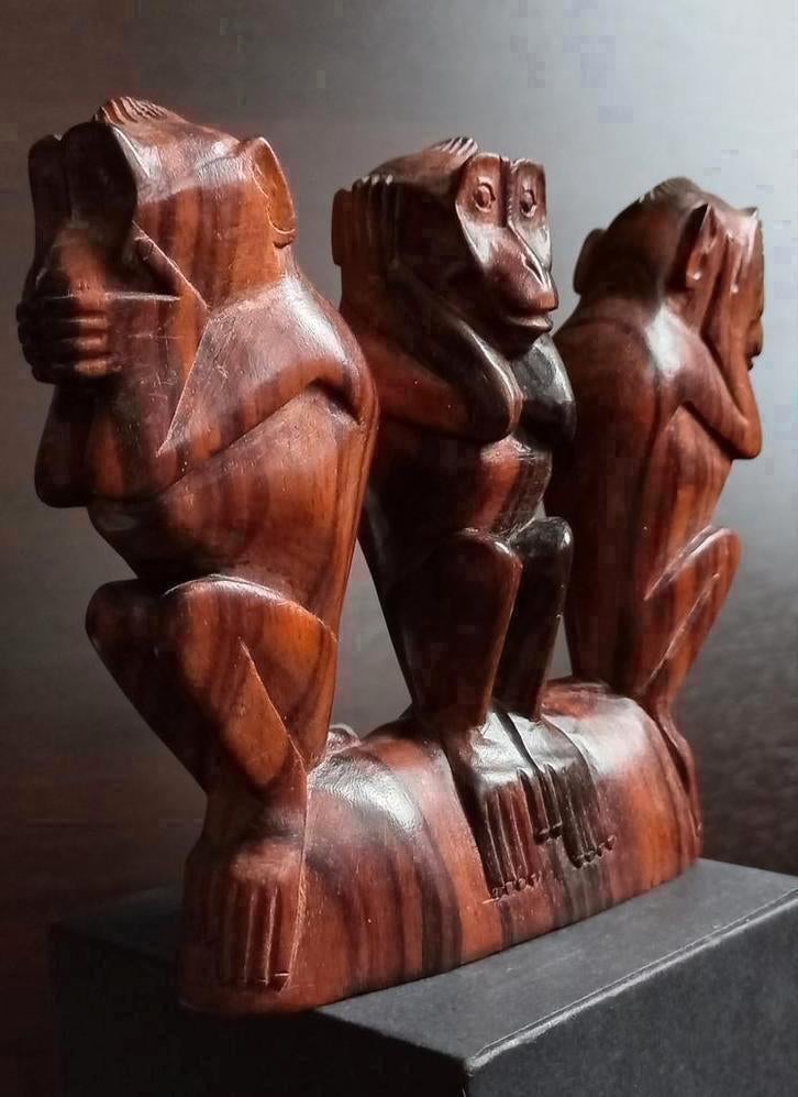 Art deco Curiosa houten Apen Horen-Zien en Zwijgen, Antiek en Kunst, Kunst | Beelden en Houtsnijwerken, Ophalen of Verzenden