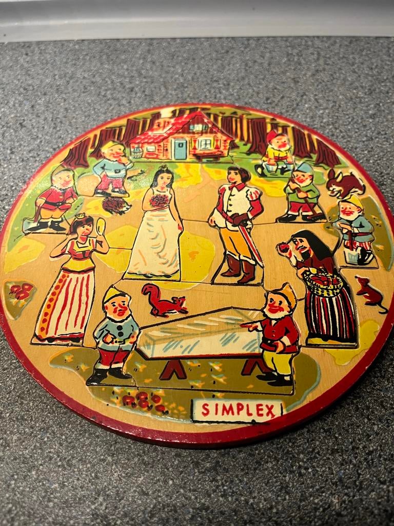 Vintage Simplex Sneeuwwitje Houten Puzzel, Ophalen of Verzenden, Gebruikt, Puzzelen