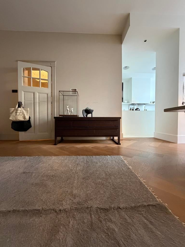 Grijze kelim (200290 cm) wol/geitenhaar wabi-sabi Japandi, Huis en Inrichting, Stoffering | Tapijten en Kleden, Zo goed als nieuw