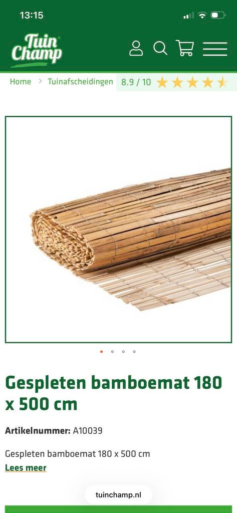 Gespleten bamboe mat 180x500 nieuw, Ophalen, Overige materialen, Nieuw, 200 cm of meer