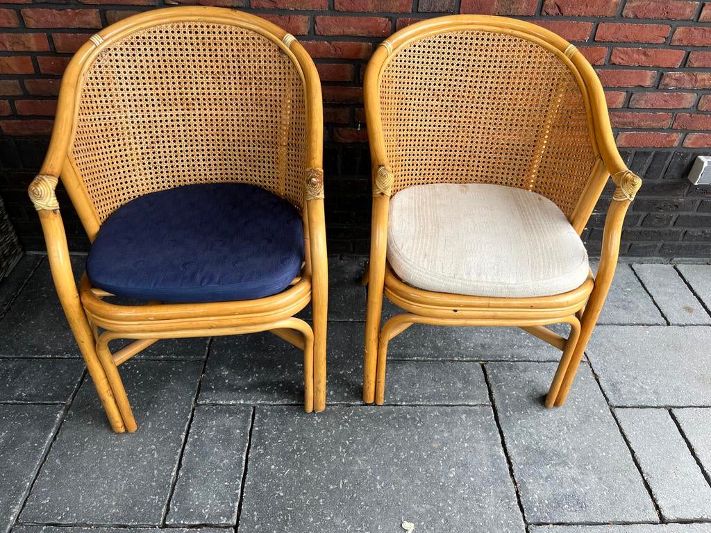 Set van 2 rotan stoelen met kussens, Ophalen, Gebruikt, Twee, Overige kleuren