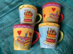 4 koffiekopjes, verjaardag, kleurig, kopjes, Ophalen of Verzenden, Zo goed als nieuw, Overige stijlen, Kop(pen) en/of Schotel(s)