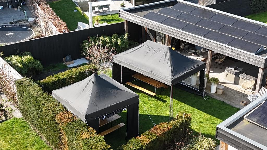 Te Huur Partytent-Zwolle incl meubilair, bezorgen, opbouwen, Ophalen, Zo goed als nieuw, Veranda