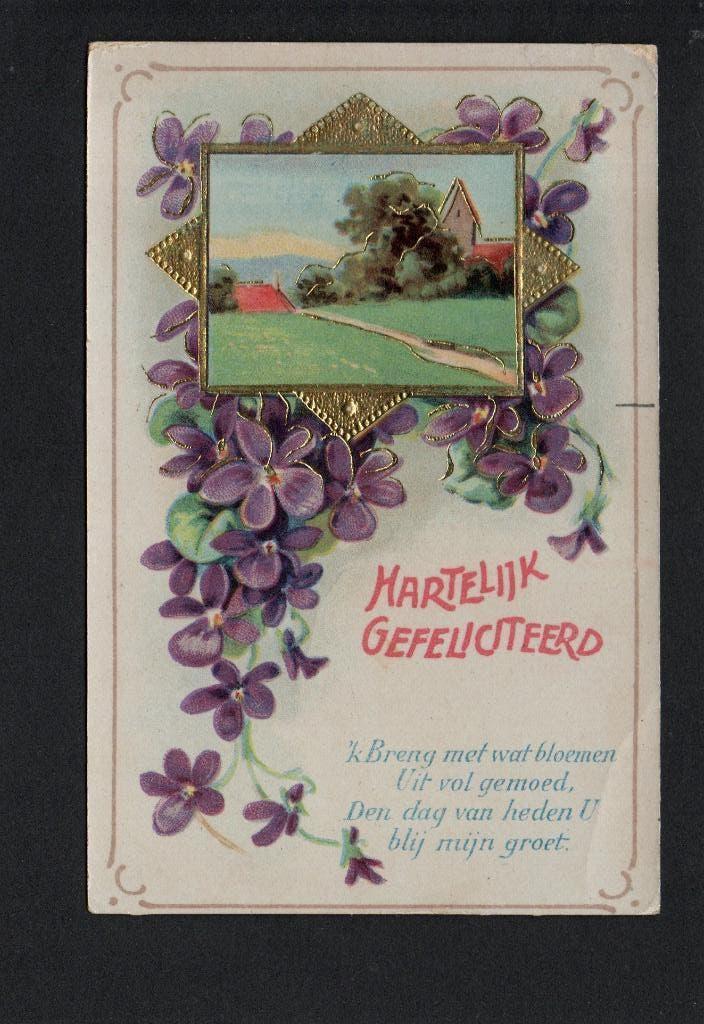 Hartelijk Gefeliciteerd Reliëfkaart 1930., Verzamelen, Ansichtkaarten | Themakaarten, Ophalen of Verzenden, 1920 tot 1940, Gelopen