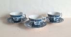 Blue Willow 3 antieke porseleinen demitasse kop en schotels., Antiek en Kunst, Antiek | Servies los, Ophalen of Verzenden