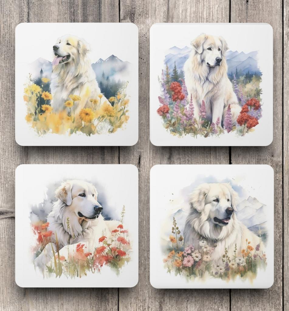 Pyreneese Berghond Aquarel onderzetters met houder, Ophalen of Verzenden, Nieuw, Glas of Kopje