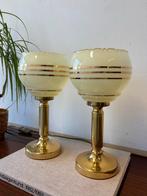 Mooie Set Vintage Art Deco Tafellampen Messing glazen kap, Ophalen of Verzenden, Glas, Minder dan 50 cm