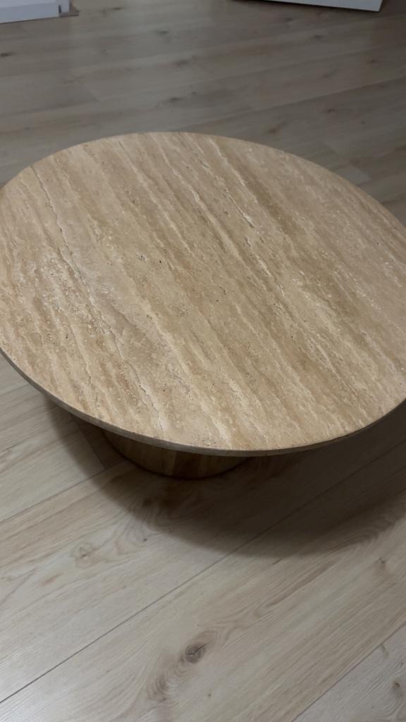 Travertin salontafel, Huis en Inrichting, Tafels | Salontafels, Ophalen, Overige materialen, 100 tot 150 cm, Rond