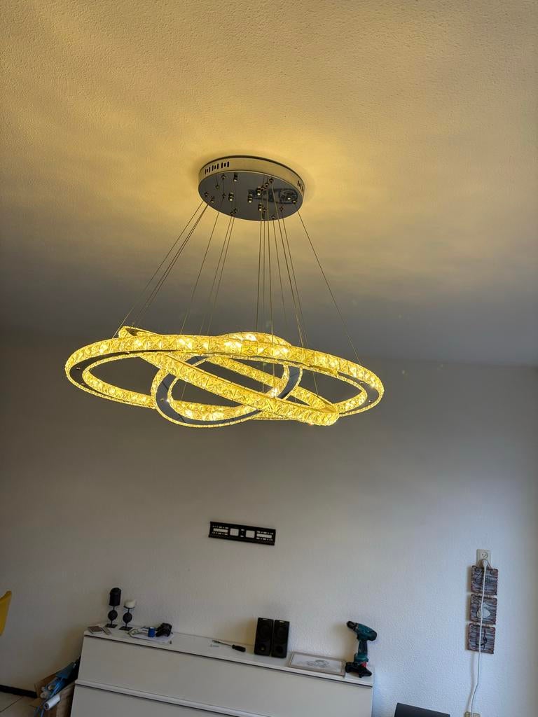 2x Kristallen LED Plafondlamp - Warm Wit, Ophalen, Gebruikt, Glas, 75 cm of meer