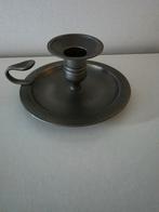 Antieke tinnen kandelaar met handvat, Ophalen of Verzenden