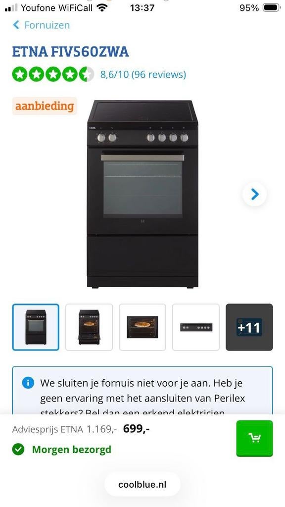 Etna Inductie Fornuis - 2 fasen, 1 jaar garantie, Witgoed en Apparatuur, Fornuizen, Ophalen, 4 kookzones, Zo goed als nieuw, Inductie