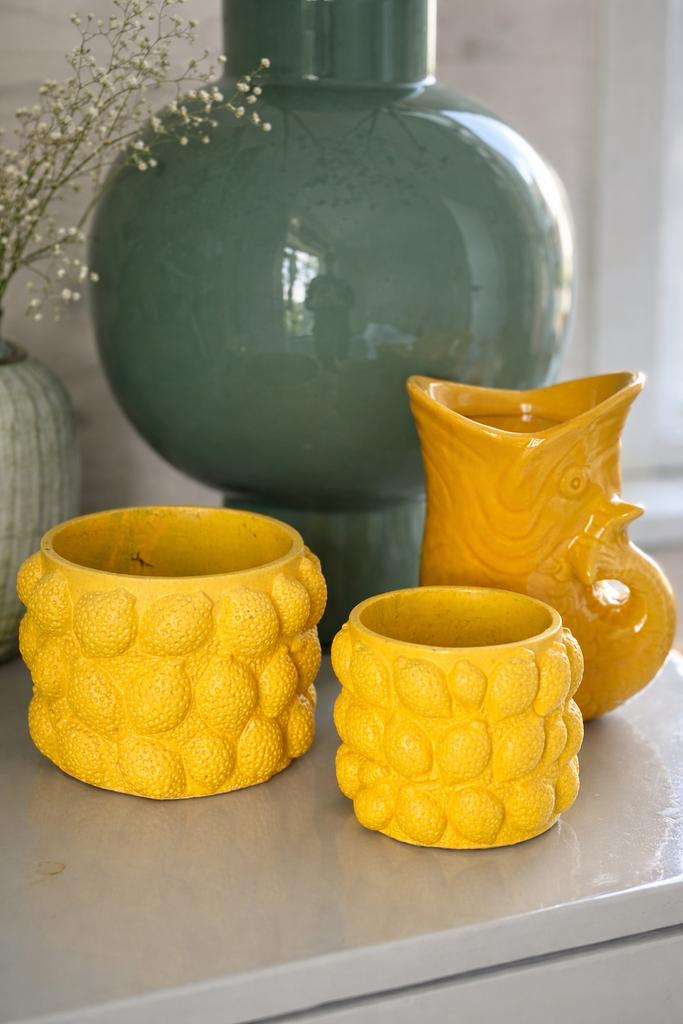 Gele bloempot set + vaasje – 3 stuks – decoratie, Ophalen, Geel, Aardewerk of Porselein, Zo goed als nieuw