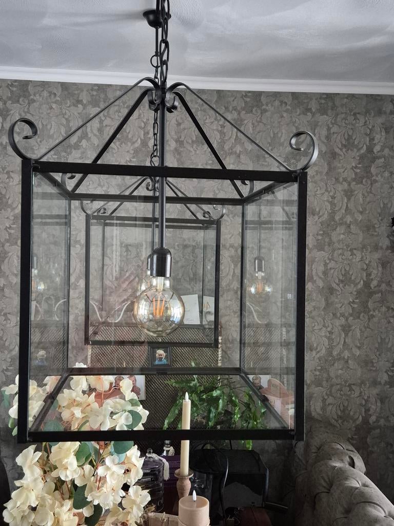 2 Mooie grote glazen lampen (kubus), Ophalen, Zo goed als nieuw, Glas