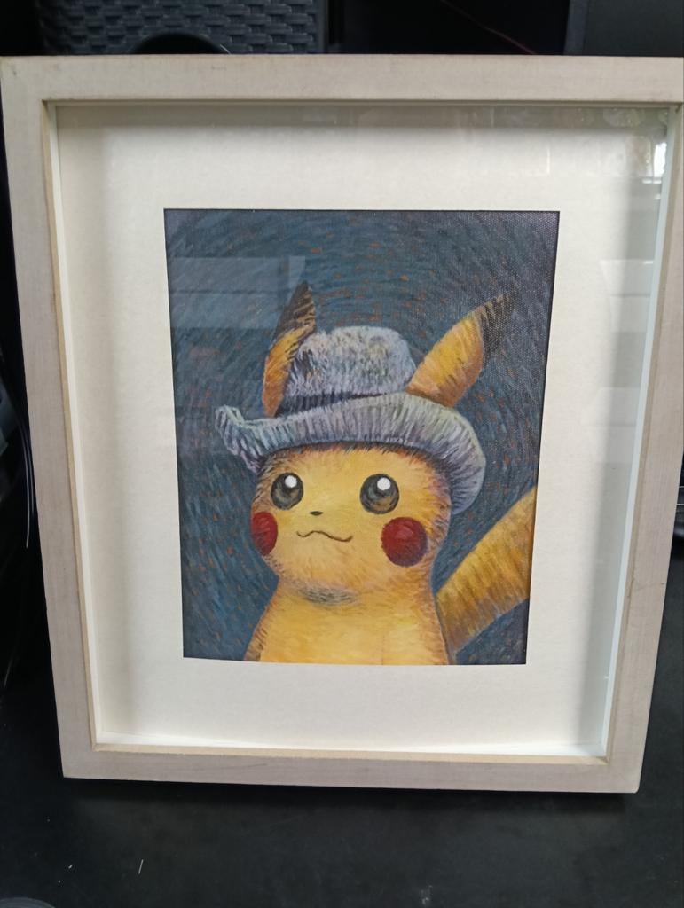 Pikachu van Gogh Schilderij met Omlijsting - Custom Design, Ophalen of Verzenden, Nieuw