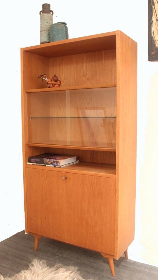 Sixties mid century vintage kast / meubel + vitrine gedeelte, Huis en Inrichting, Kasten | Vitrinekasten, Gebruikt, 25 tot 50 cm