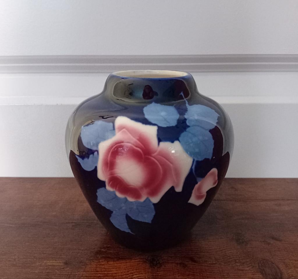 Handgemaakte kobaltblauwe vaas roos, Ophalen of Verzenden