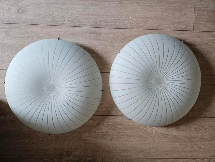 2 Ikea Calypso plafondlampen - Wit glas, Huis en Inrichting, Lampen | Plafondlampen, Gebruikt, Glas, Metaal, Ophalen