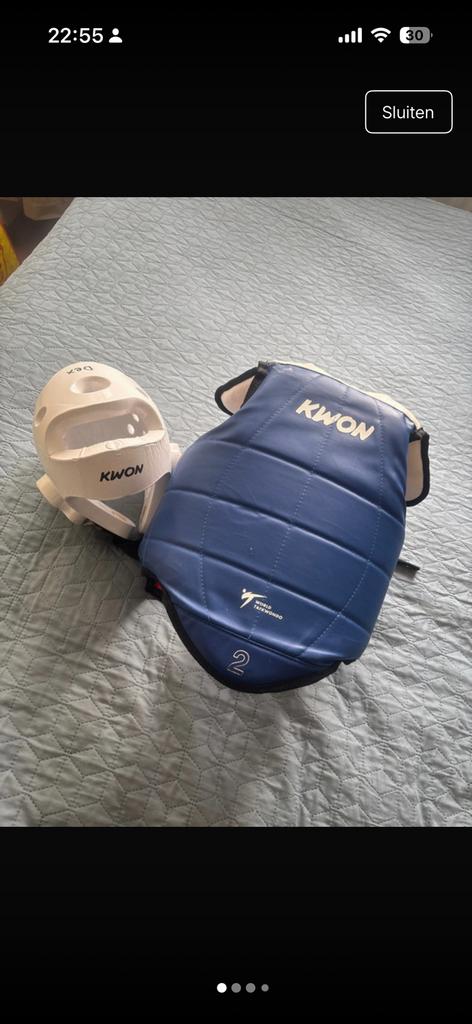 Taekwondo beschermset – borstbeschermer + hoofdbeschermer, Sport en Fitness, IJshockey, Ophalen, Zo goed als nieuw, Bescherming