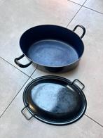 VINTAGE GEËMAILLEERDE BRAADSLEE BRAADPAN BRAAD PAN + DEKSEL, Gebruikt, Gietijzer, Ophalen of Verzenden, Keramische plaat