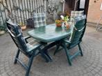 Donkergroen tuinset met tafel en 6 stoelen + kussens, Ophalen