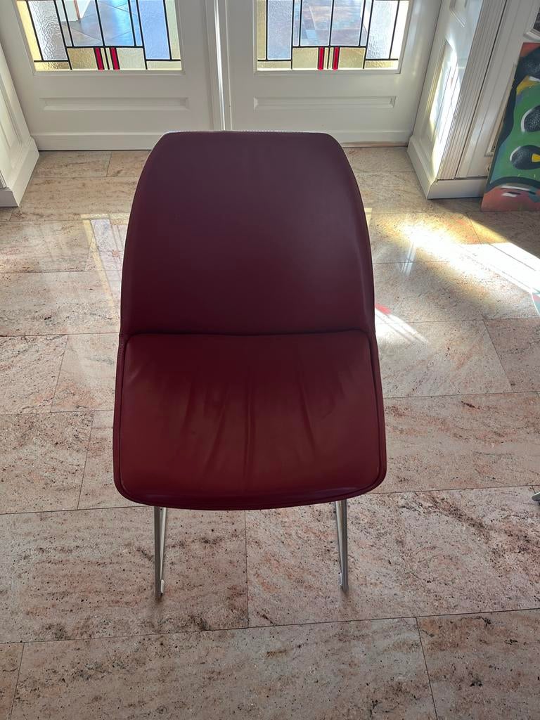 Stijlvolle kuipstoel voor aan tafel - Rood leer en metaal, Ophalen, Gebruikt, Leer, Eén