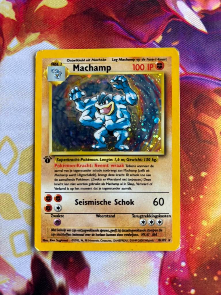 Machamp first edition, Hobby en Vrije tijd, Verzamelkaartspellen | Pokémon, Ophalen of Verzenden, Gebruikt, Losse kaart