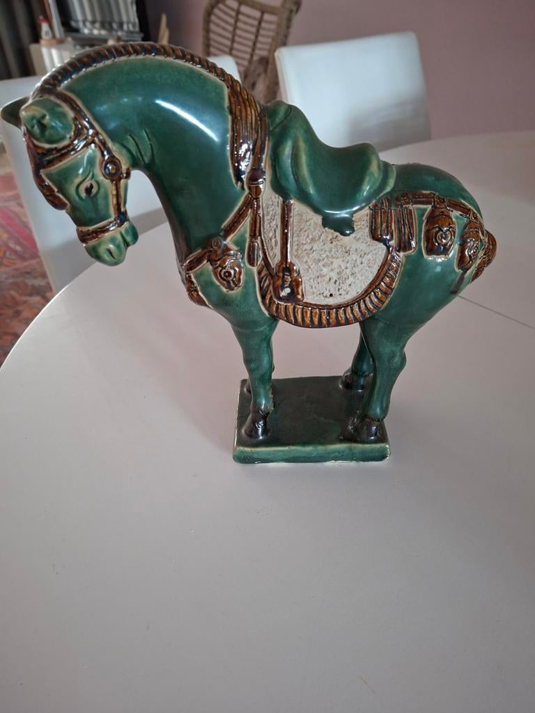 Antiek Chinees Tang Paard Beeld - Groen Keramiek, Ophalen of Verzenden