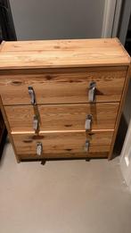 Houten kastje met 3 laden en leren hengsels, 3 of 4 laden, Ophalen, Gebruikt, Overige houtsoorten