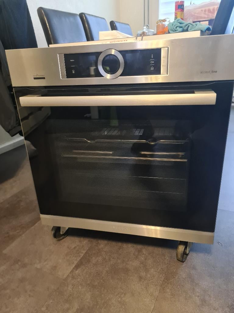 Bosch inbouw stoomoven 60 cm 4D hete lucht model HSG636BS1, Gebruikt, Hete lucht, Oven met grill, Inbouw