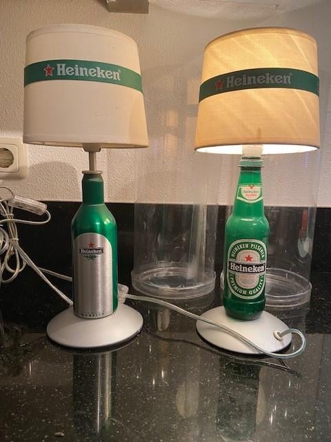 Vintage zeer zeldzame Heineken bier schemerlampen set, Verzamelen, Merken en Reclamevoorwerpen, Ophalen, Zo goed als nieuw, Lichtbak of (neon) lamp