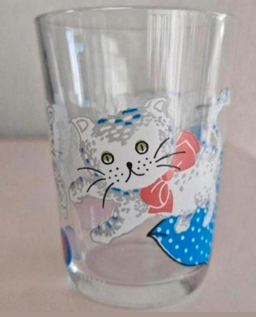 Vintage glas met Katten opdrukken, Ophalen of Verzenden, Zo goed als nieuw, Frisdrankglas