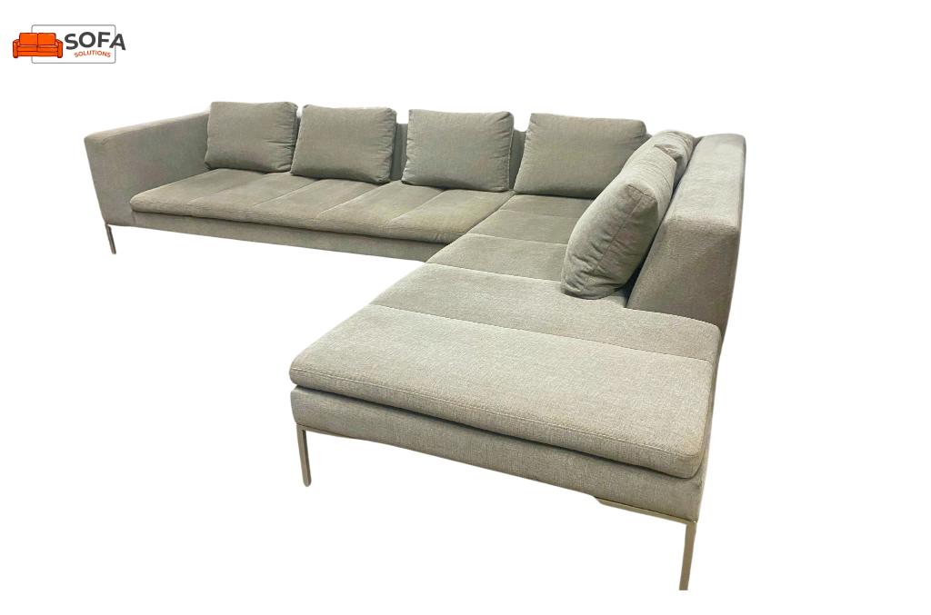 Montel Taupe Stoffen Hoekbank-Gratis Levering NL, Hoekbank, 75 tot 100 cm, Ophalen of Verzenden, Zo goed als nieuw