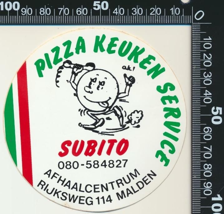 Sticker: Subito Pizza Keuken Service - Malden, Ophalen of Verzenden, Zo goed als nieuw, Bedrijf of Vereniging