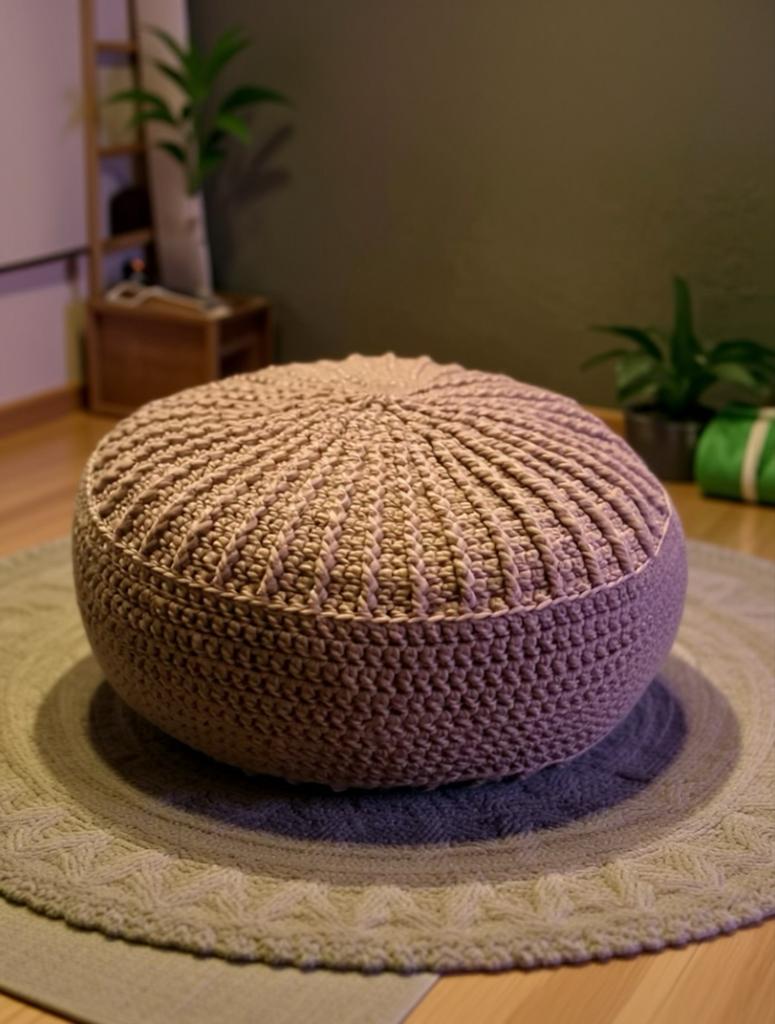 Handgemaakt gehaakt meditatiekussen/poef, Medidatie, Rond, Nieuw, Minder dan 50 cm