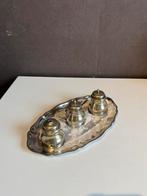 Antiek Engels verzilverd zout - peper en mosterdpotje set, Antiek en Kunst, Ophalen of Verzenden, Zilver