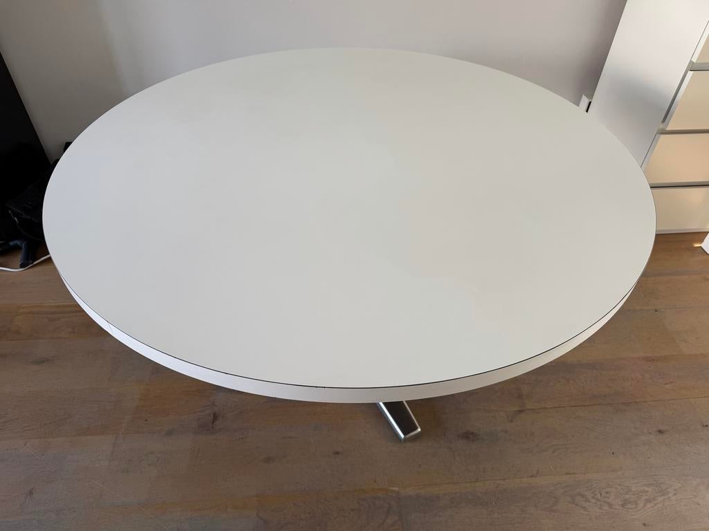 Ronde witte eettafel 135cm, Ophalen, Gebruikt, 100 tot 150 cm, Rond