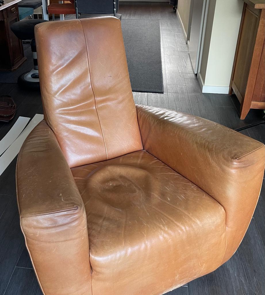 Label Longa stoel  TEAB, Huis en Inrichting, Fauteuils, Ophalen, Gebruikt, 75 tot 100 cm, Leer