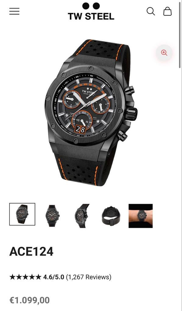 TW Steel ACE124 Herenhorloge - Zwart met Oranje Details, Sieraden, Tassen en Uiterlijk, Horloges | Heren, Overige merken, Leer