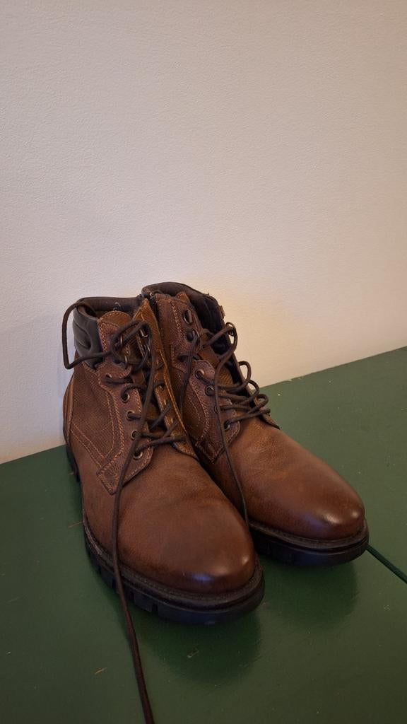 Bruine Van Beers leren schoenen met veters en rits, Bruin, Boots, Nieuw, Ophalen of Verzenden