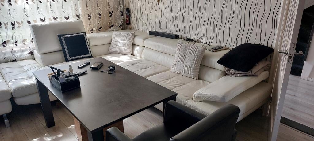 Echte lederen hoekbank in het wit 220x300cm, Modern, Comfortabel, 250 tot 300 cm, 100 tot 125 cm, Hoekbank