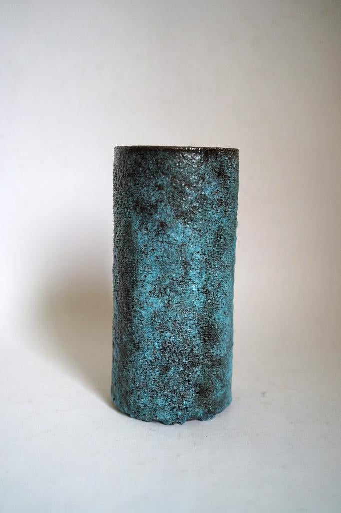 vintage Pieter Groeneveldt vaas blauw turquoise keramiek 104, Overige kleuren, Aardewerk of Porselein, Ophalen of Verzenden, Zo goed als nieuw