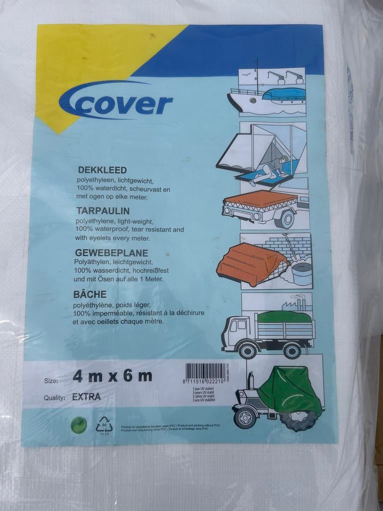 Diforma Dekzeil waterdicht dekzeil 4 x 8 m wit 55 g/m2 vel met metalen ringen, beschermplaten, autohoes, multifunctioneel zeil (1 stuk, 4 x 8 m