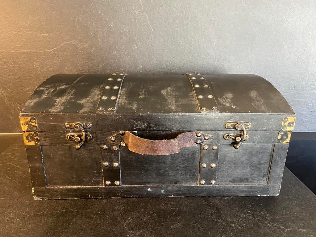 Brocante houten kist koffer koloniaal, Ophalen of Verzenden, Zo goed als nieuw, Minder dan 50 cm