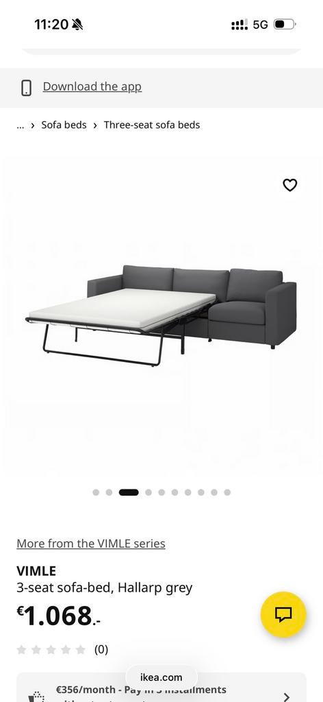 Ikea Vimle - 3-seat with a sofa bed, Huis en Inrichting, Ophalen, Gebruikt, Tweepersoons, Grijs