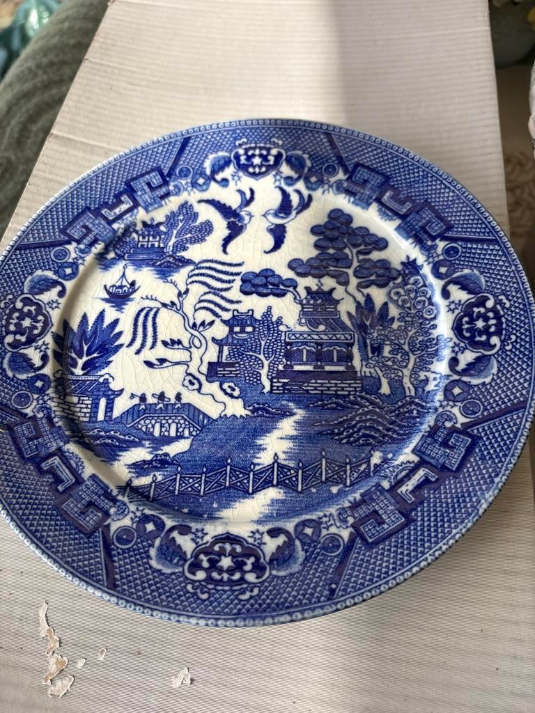 Antiek Pagode Blauw Wit Bord - Decoratief Servies, Ophalen of Verzenden