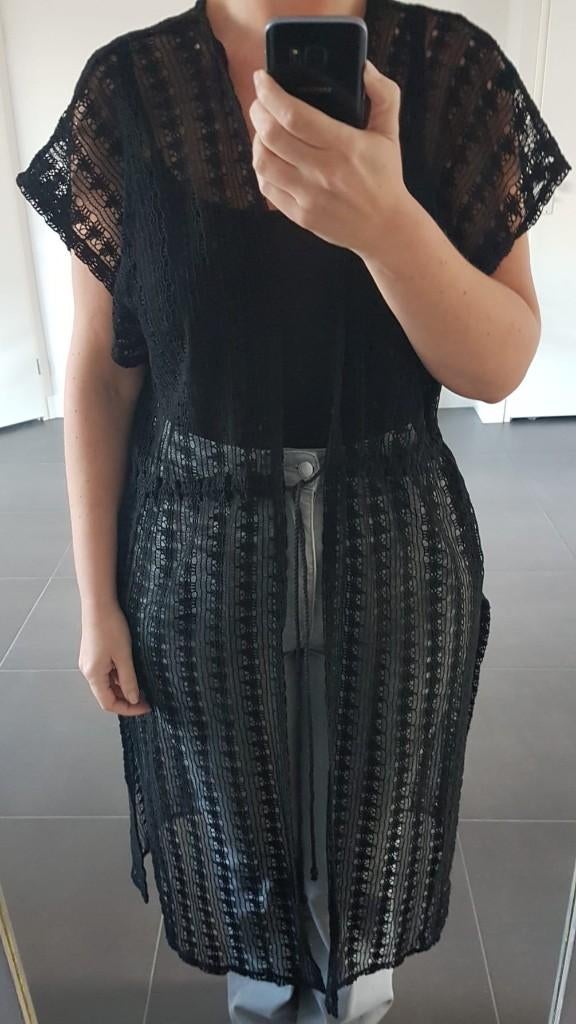 Kanten Lange Vest Zwart Dames L Ongedragen, Verzenden, Zwart, Maat 42/44 (L), Nieuw