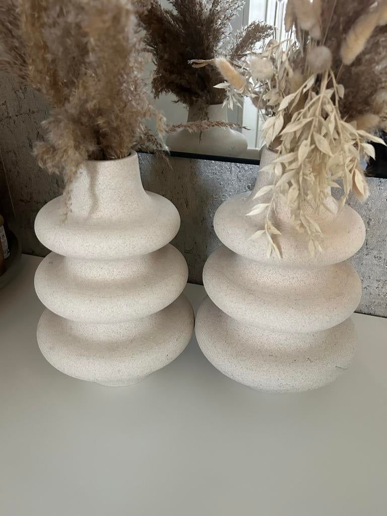 2 H&M HOME Japandi vazen met pluimen/pampas, Huis en Inrichting, Woonaccessoires | Vazen, Overige kleuren, Aardewerk of Porselein