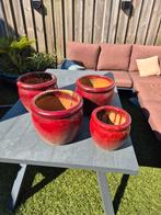 4 rode bloempotten, Ophalen, Rond, Zo goed als nieuw, Aardewerk