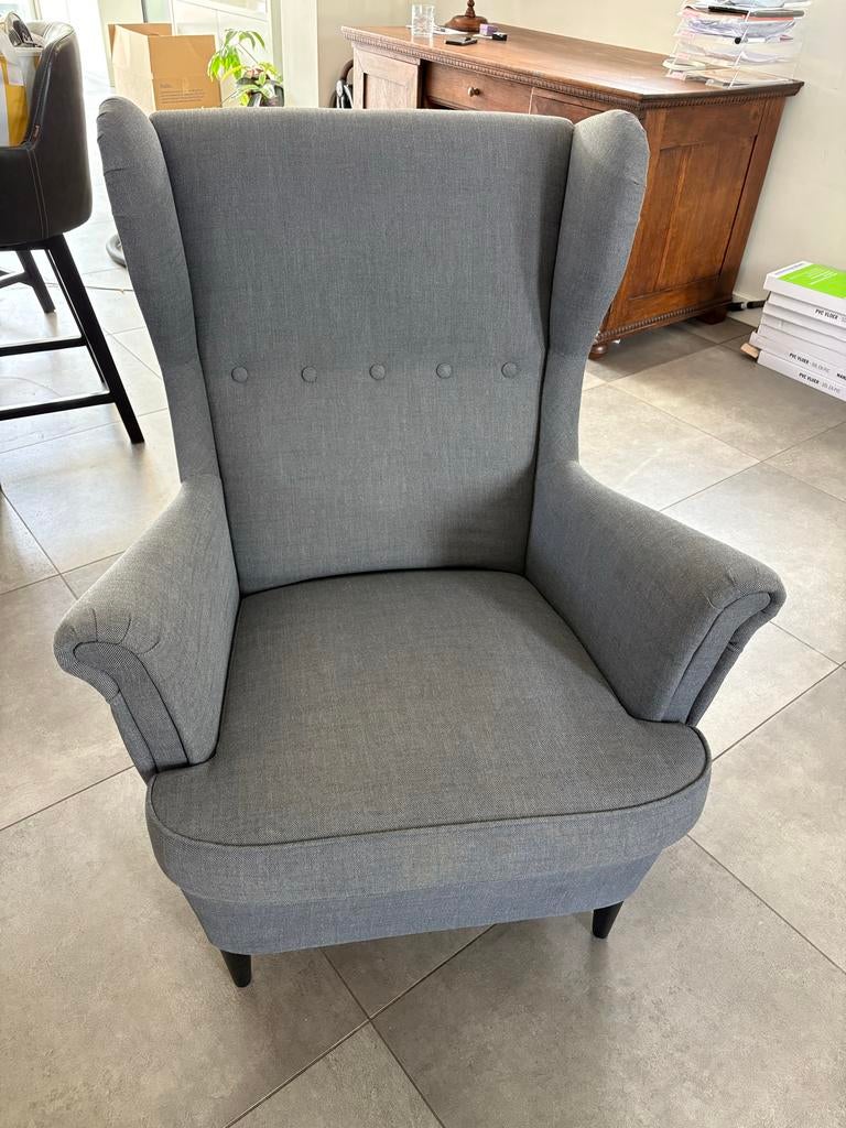 Strandmon IKEA fauteuil grijs, Ophalen, Gebruikt, Eén, Stof